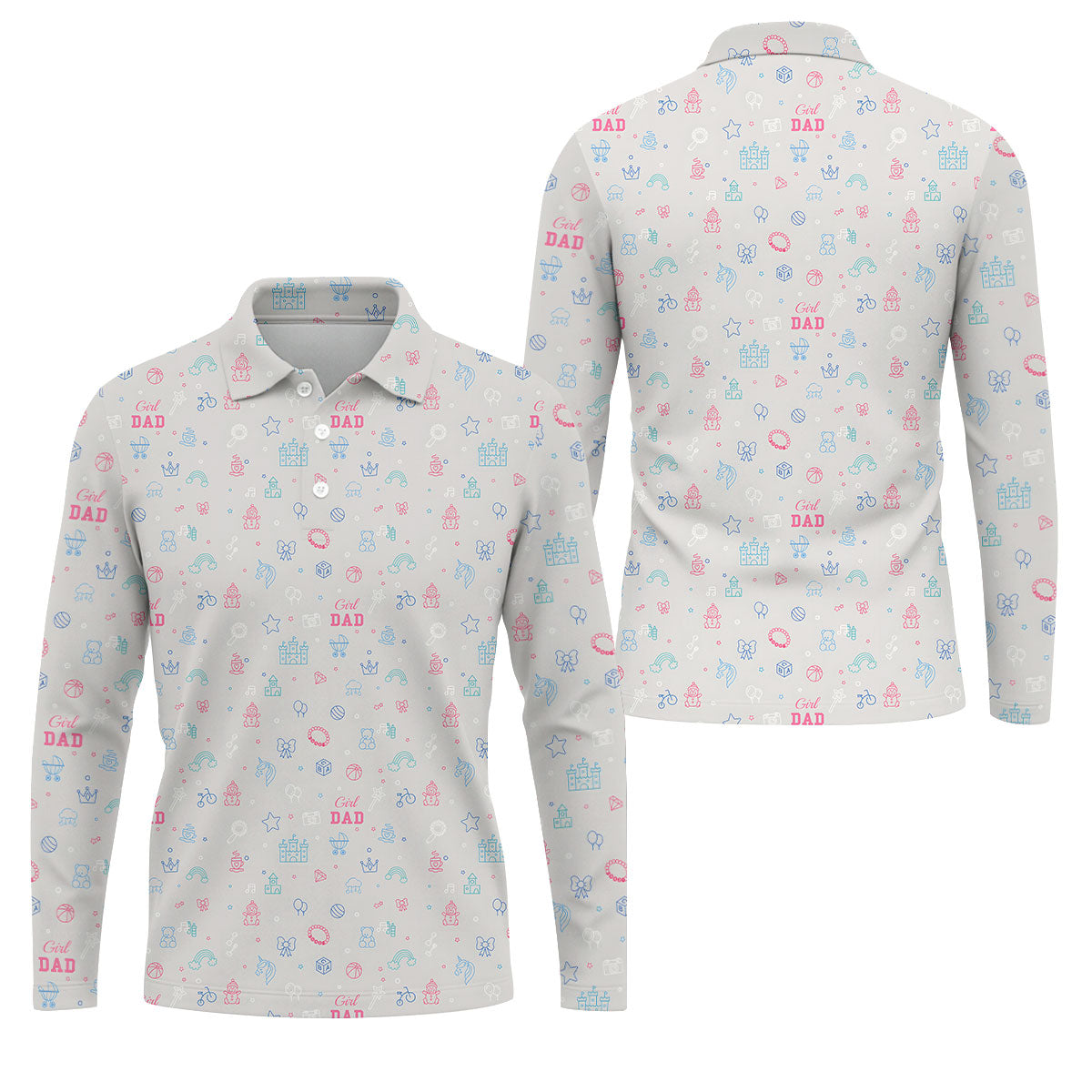 Dad Daughter Doodle Pattern Cute Golf Shirt, Father's Day Golf Shirt, Golf Gift For Dad