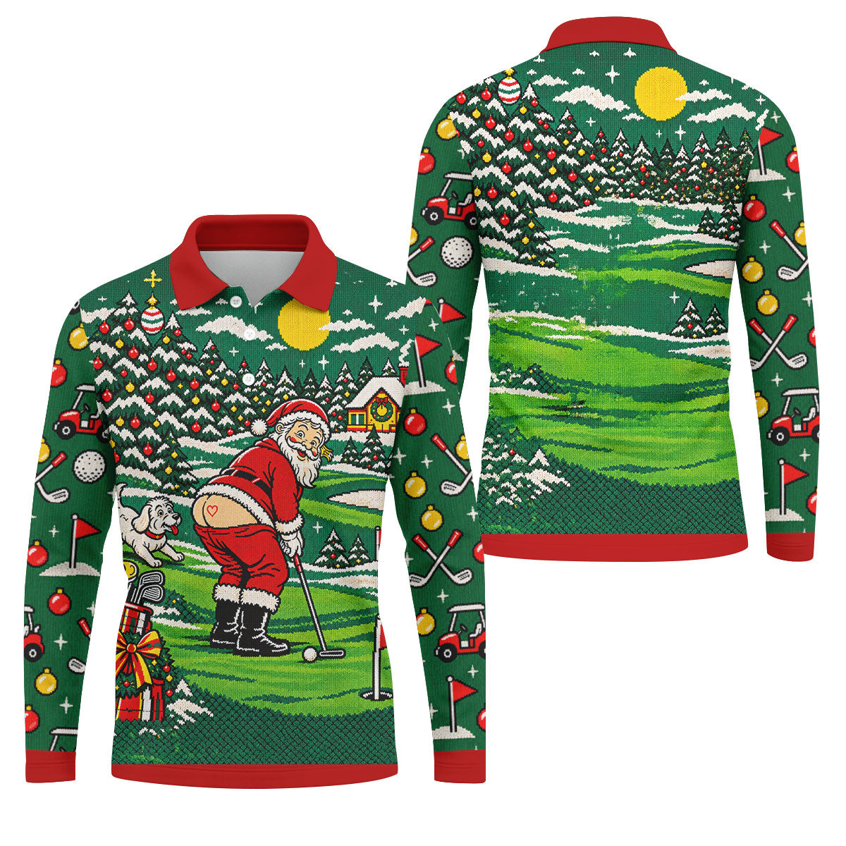 Funny Santa Mooning Dog Christmas Golf Shirt, Mens Golf Polo, Golf Shirts For Men