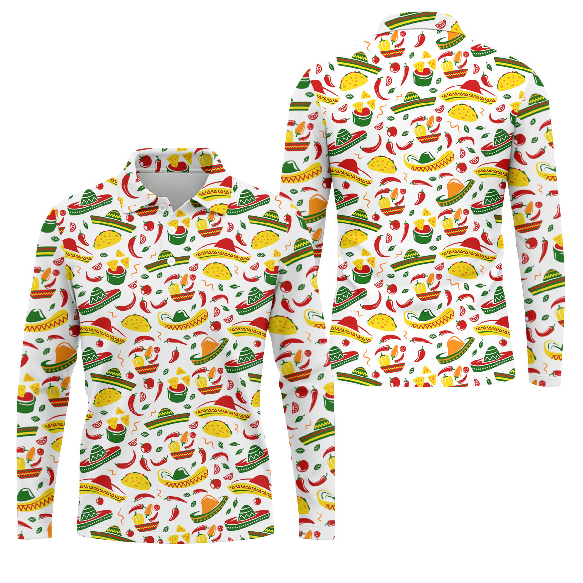 Mexican Fiesta Seamless Pattern Golf Tops For Men, Cinco De Mayo Celebration Golf Shirts For Men