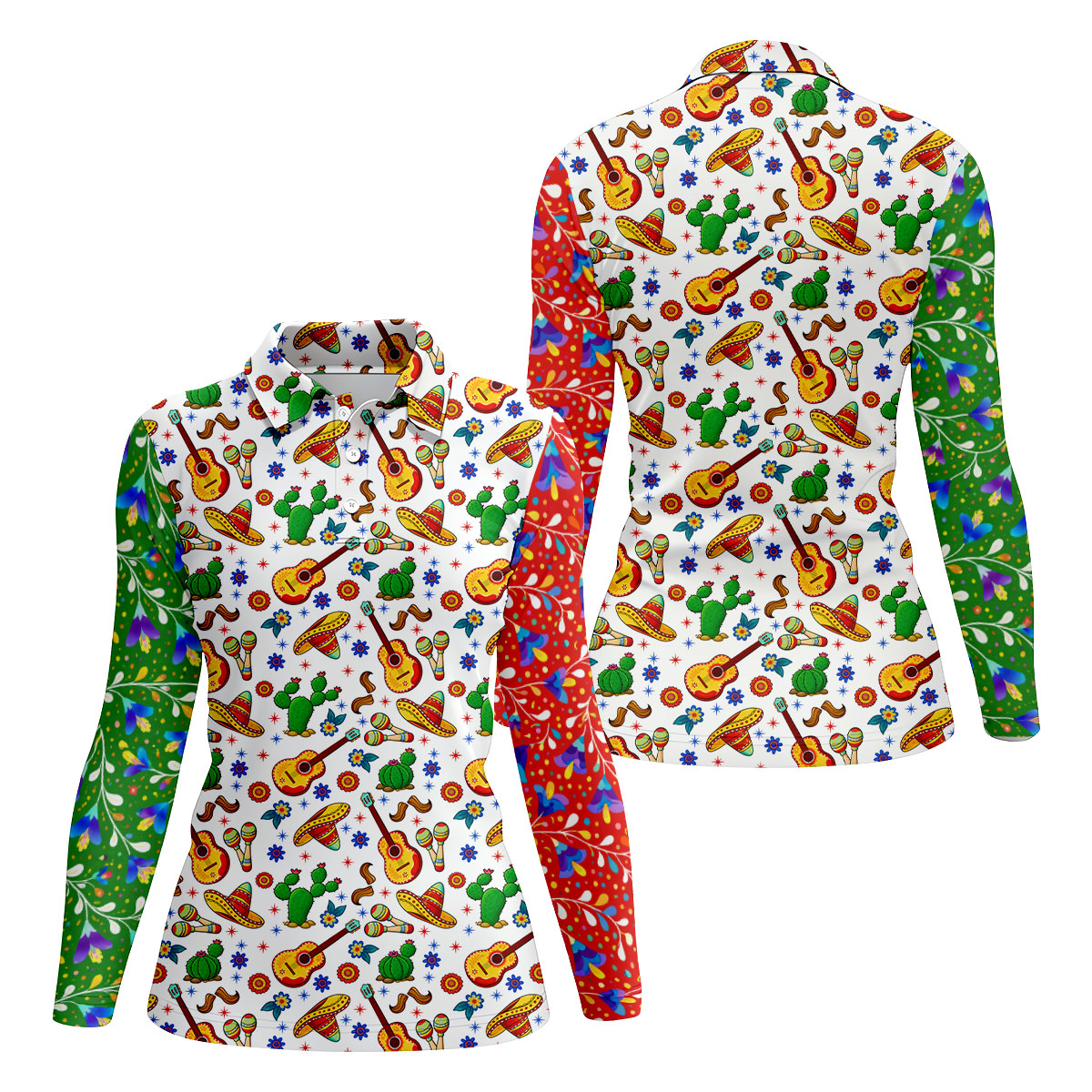 Mexican Party Seamless Pattern Ladies Golf Tops, Cinco De Mayo Celebration Golf Shirt For Women