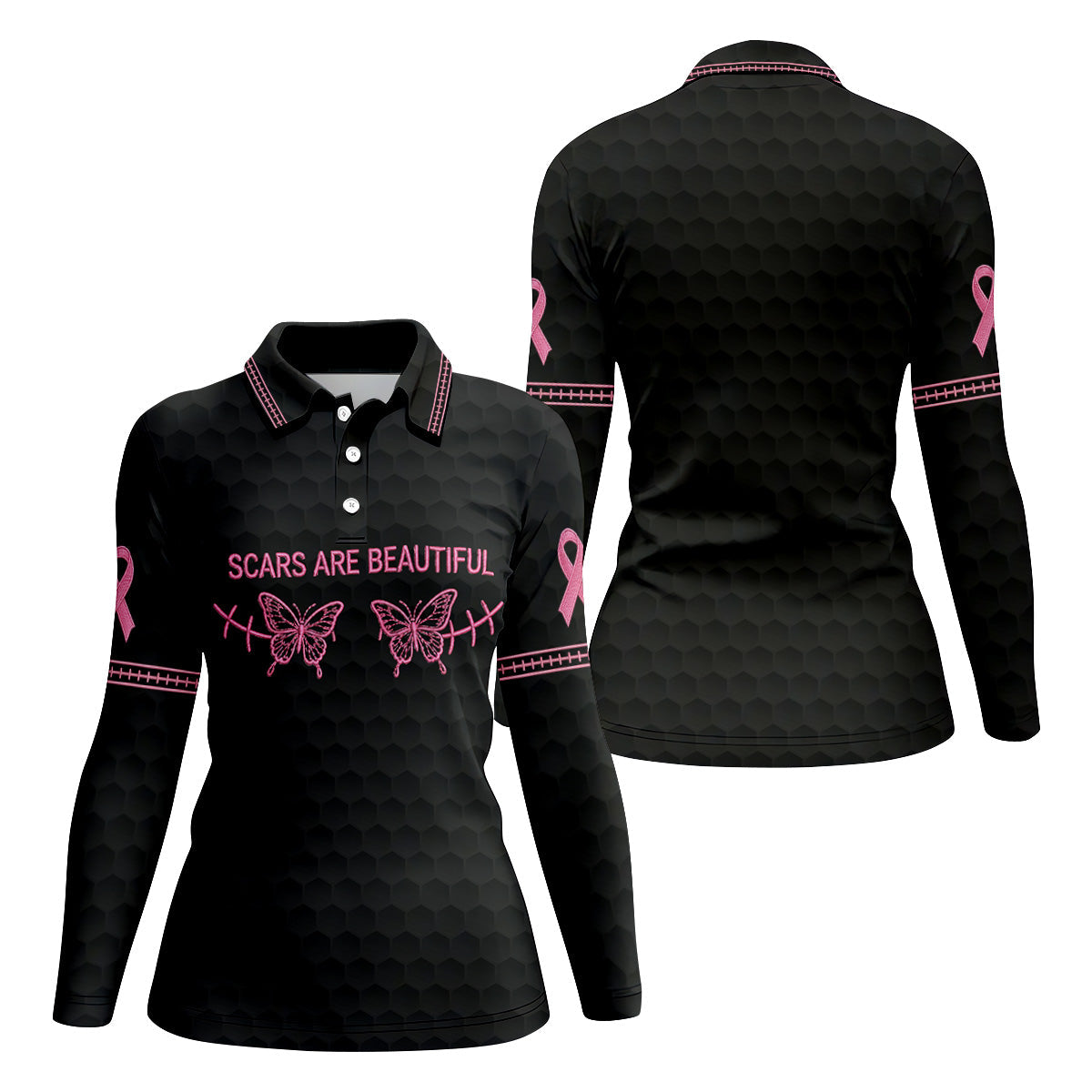 Scars Are Beautiful Ribbon Breast Cancer Polo Shirt, Womens Golf Tops, Ladies Golf Shirts