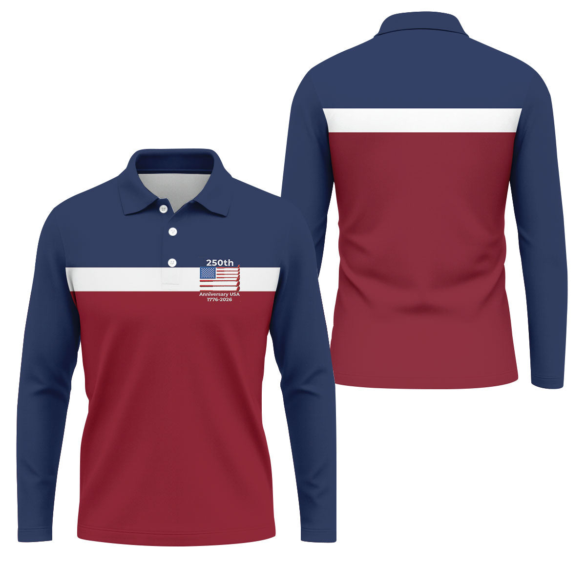 250th Anniversary USA 1776-2026 Red White Blue Printed Golf Tops For Men, 4th Of July Golf Shirts For Men
