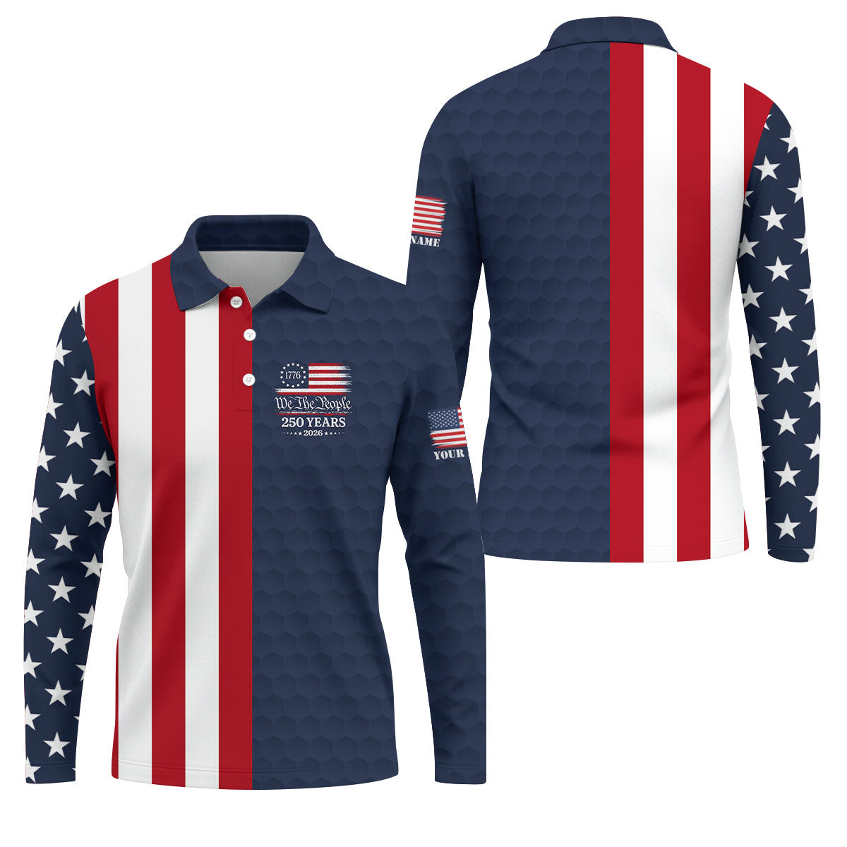 We The People Golf Ball Pattern 250 Years Patriotic 4th Of July US Flag Golf Shirts For Men