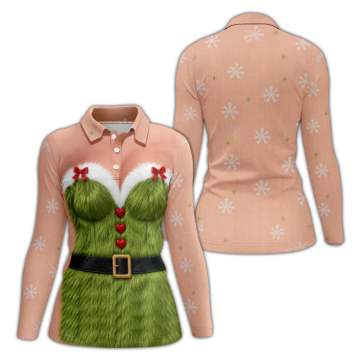 Green Furry Christmas Costume Polo Shirt, Women’s Sleeveless Golf Shirt, Ladies Golf Top