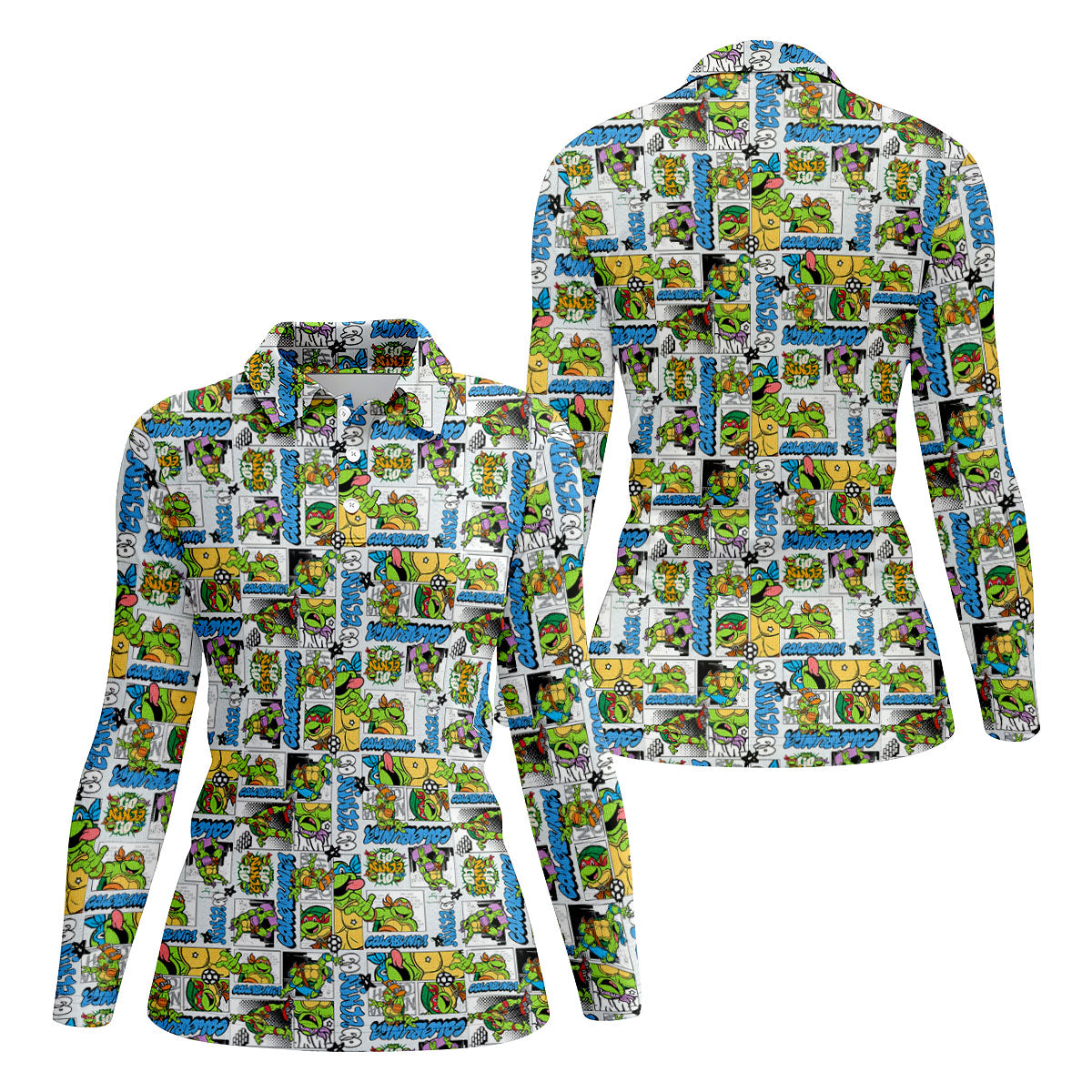 Funny Ninja Turtle Comic Hawaiian Golf Shirt, Ladies Golf Shirts, Golf Tops For Women
