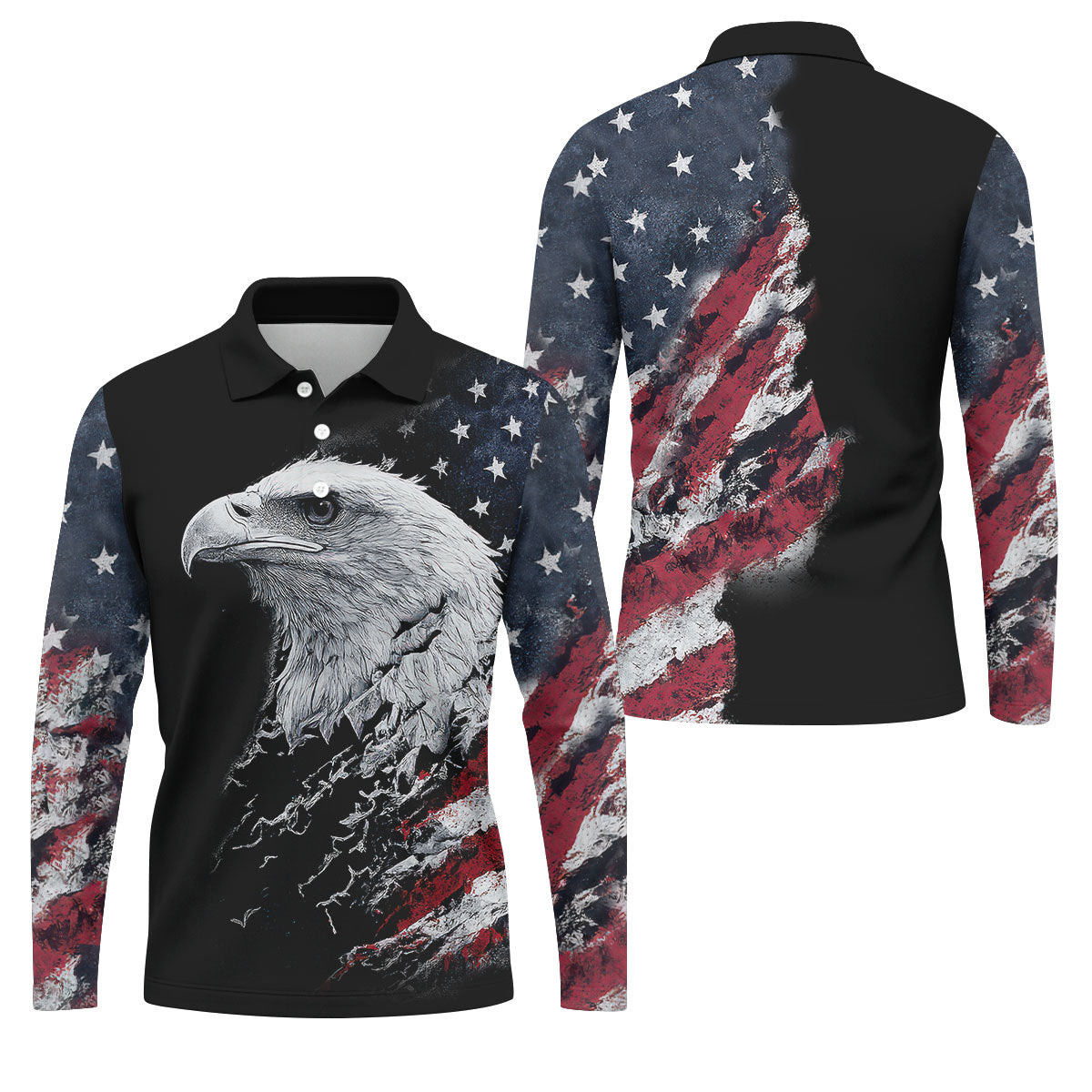 American Flag Bald Eagle Shattering Effect Golf Shirt, Patriotic Golf Shirt, Golf Shirts For Men