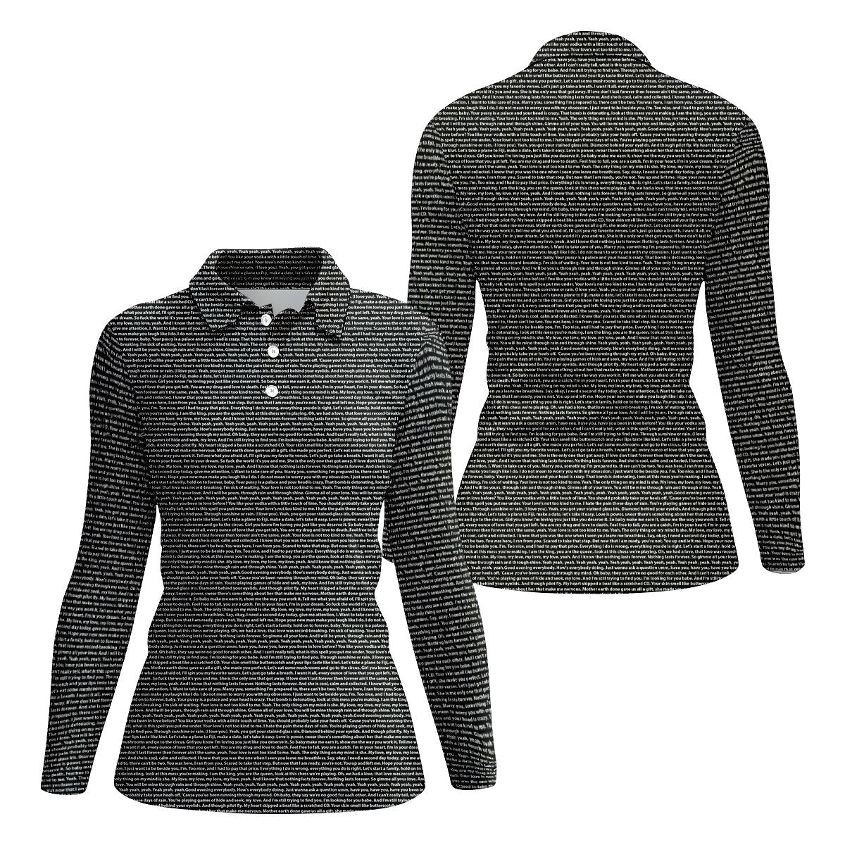 Black Text Pattern Golf Polo Shirt, Women’s Golf Apparel, Golf Shirts For Women