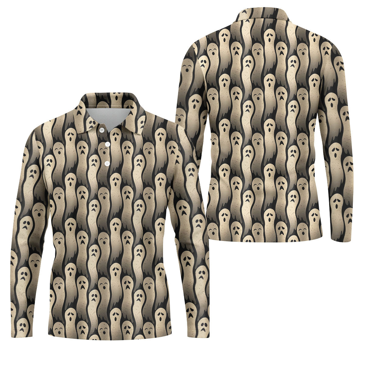 Halloween Ghost Pattern Golf Polo Shirt, Men's Golf Shirts, Hawaiian Golf Shirt