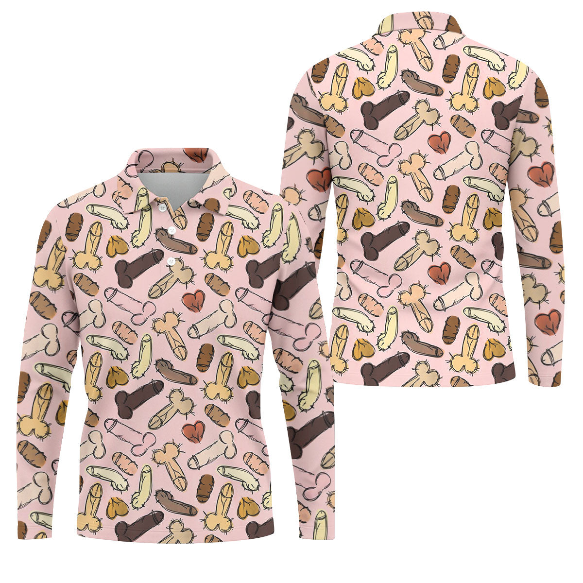 Funny Penis Doodle Pattern Golf Polo Shirt, Men's Golf Apparel, Novelty Golf Shirts For Men