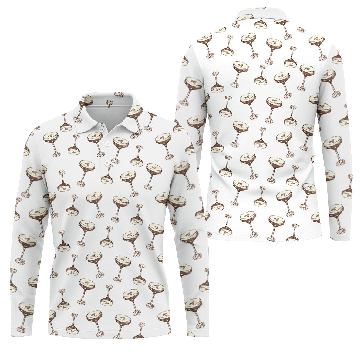 Expresso Martini Doodle Seamless Pattern Hawaiian Golf Shirt, Polo Shirts For Men