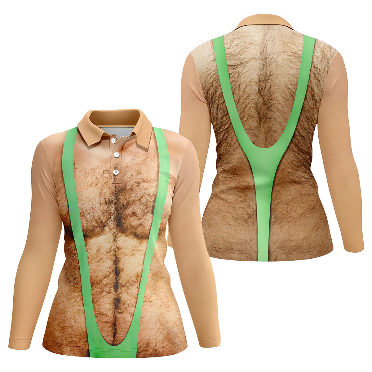 Funny Hairy Chest Illusion Golf Polo Shirt, Women's Golf Tops, Printed Golf Shirt