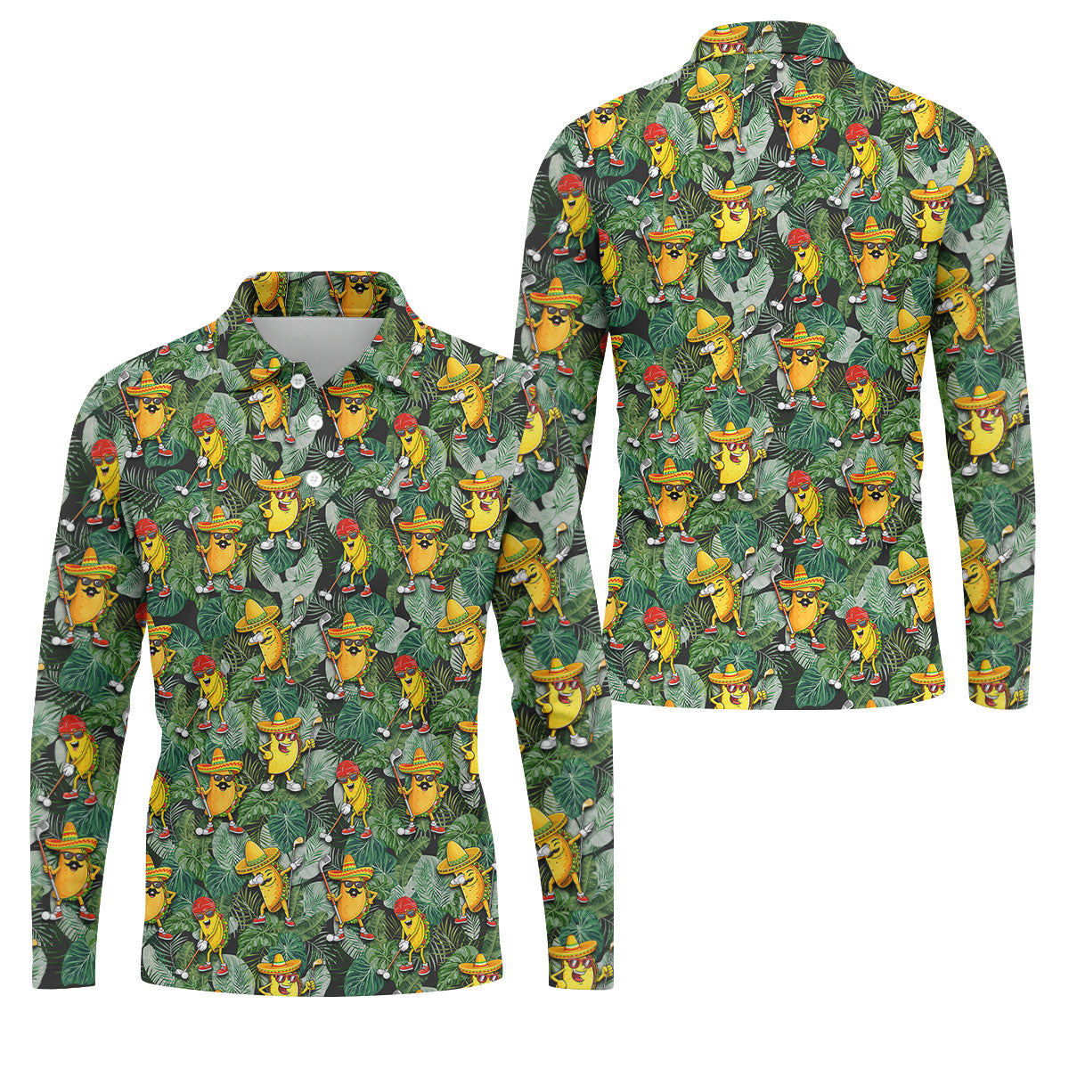 Funny Taco Golf Pose Tropical Men's Polo Shirt, Cinco De Mayo Fiesta Golf Shirt, Golf Shirts For Men