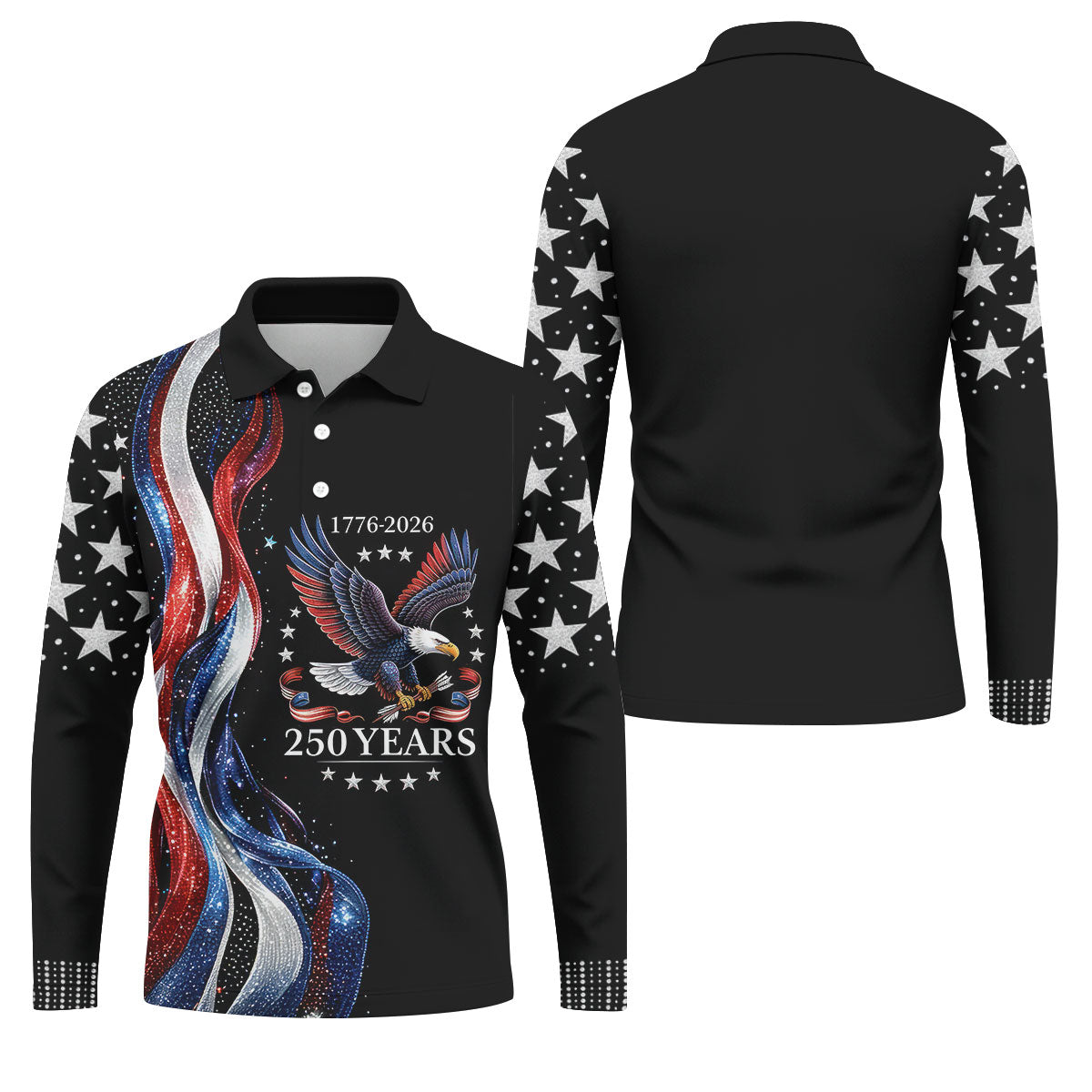 USA 250th Anniversary Bald Eagle Galaxy Art Golf Shirt, Patriotic 4th Of July Golf Shirts For Men