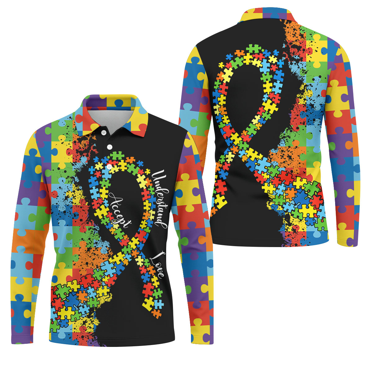 Accept Love Understand Autism Awareness Colors Autism Ribbon Golf Tops For Men, Golf Shirts For Men