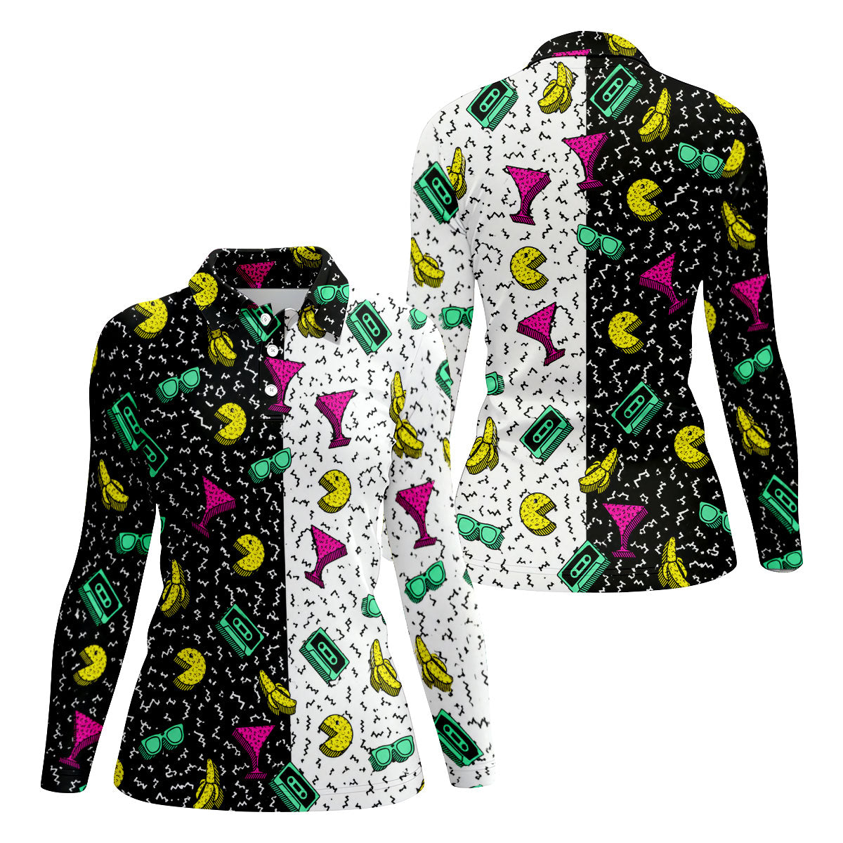 Retro Cassette Sunglasses Cocktail Banana Split Golf Shirt, Golf Tops For Women, Women’s Golf Apparel, Printed Golf Shirt