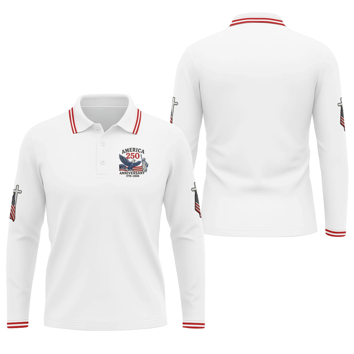 Faith Cross Bald Eagle America 250 Anniversary Patriotic Golf Shirt, Golf Shirts For Men