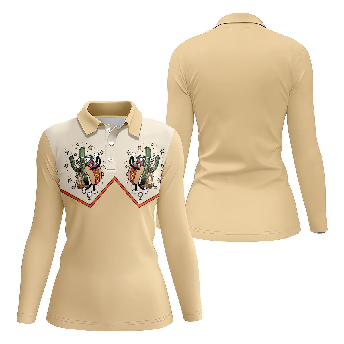 Funny Golf Hot Dog Western Polo Shirt, Ladies Golf Shirts, Golf Polo For Women
