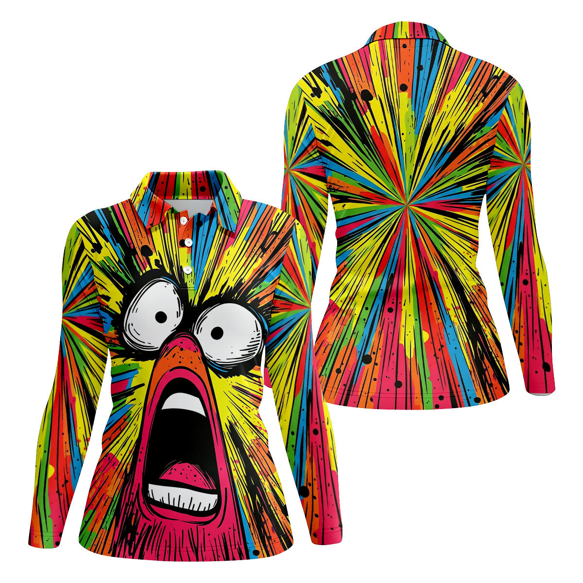 Screaming Face Colorful Retro Hawaiian Golf Shirt, Fun Women's Golf Shirts