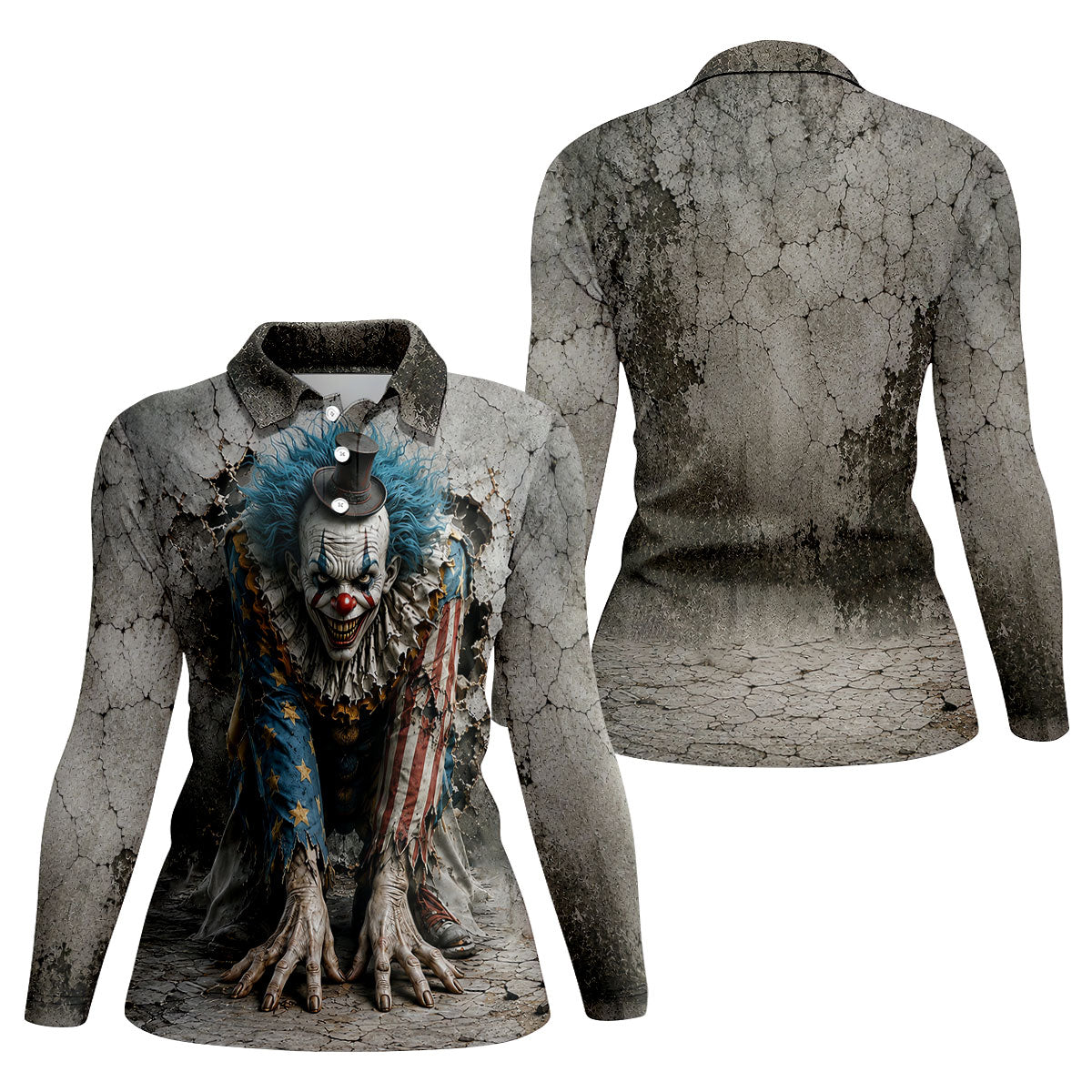 Cracked Wall Horror Character Halloween Shirt, Printed Golf Shirt, Golf Polo For Women