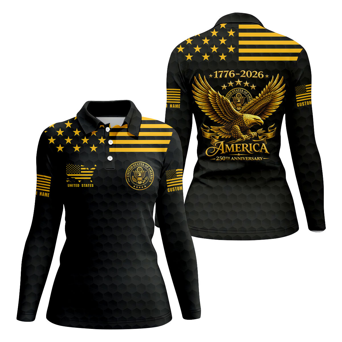 America 250th Anniversary Golf Ball Pattern Patriotic Golf Shirt, 4th Of July Golf Shirt For Women