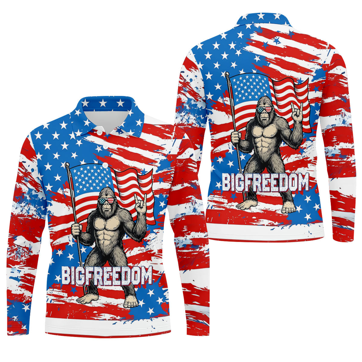 Bigfreedom Red White Blue Patriotic Bigfoot 4th Of July Golf Shirt, 250 Years Golf Shirts For Men