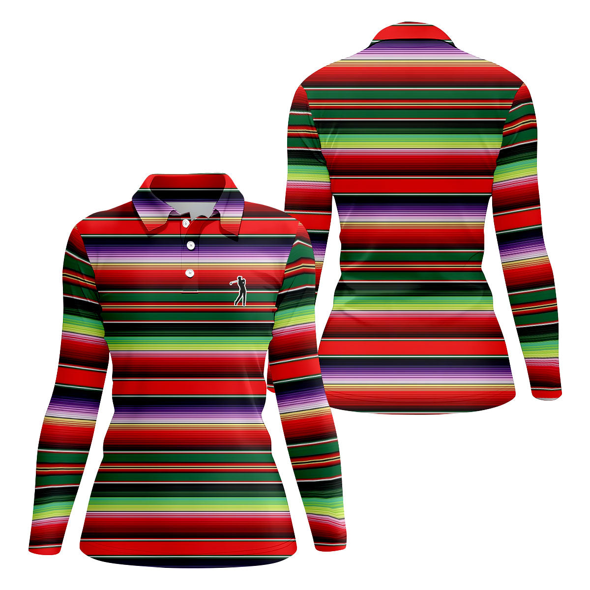 Colorful Stripes Sarape Pattern Cinco De Mayo Celebration Fiesta Themed Golf Shirt For Women