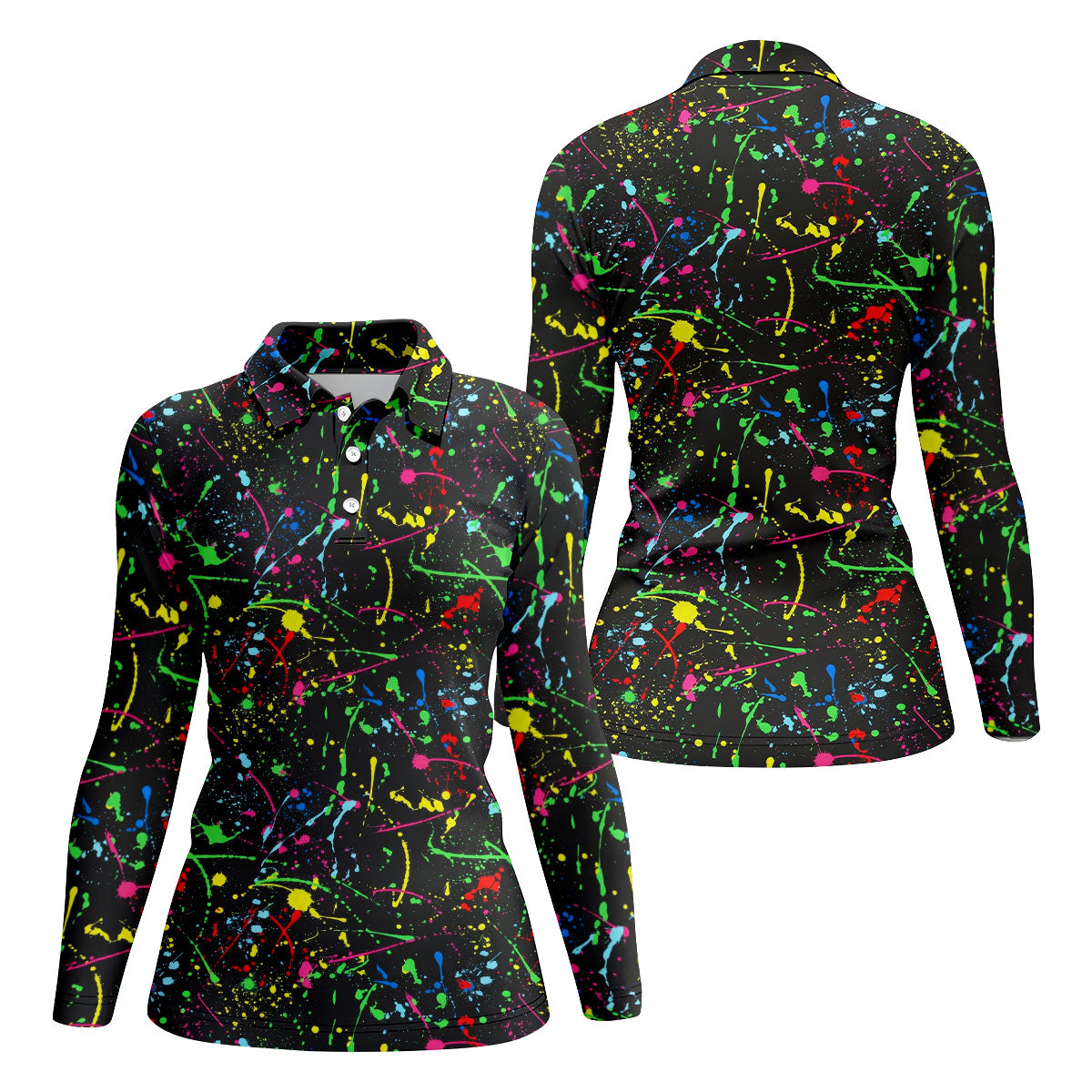 Neon Paint Splatter Pattern Golf Shirt, Women's Golf Shirt, Hawaiian Golf Shirt, Golf Polo For Women