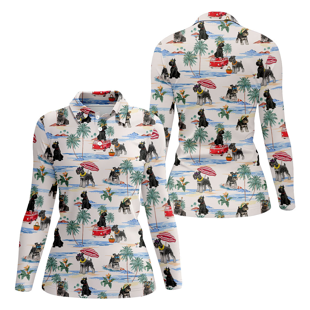 Schnauzer Beach Vacation Tropical Golf Polo Shirt, Golf Shirts For Women, Women’s Golf Apparel
