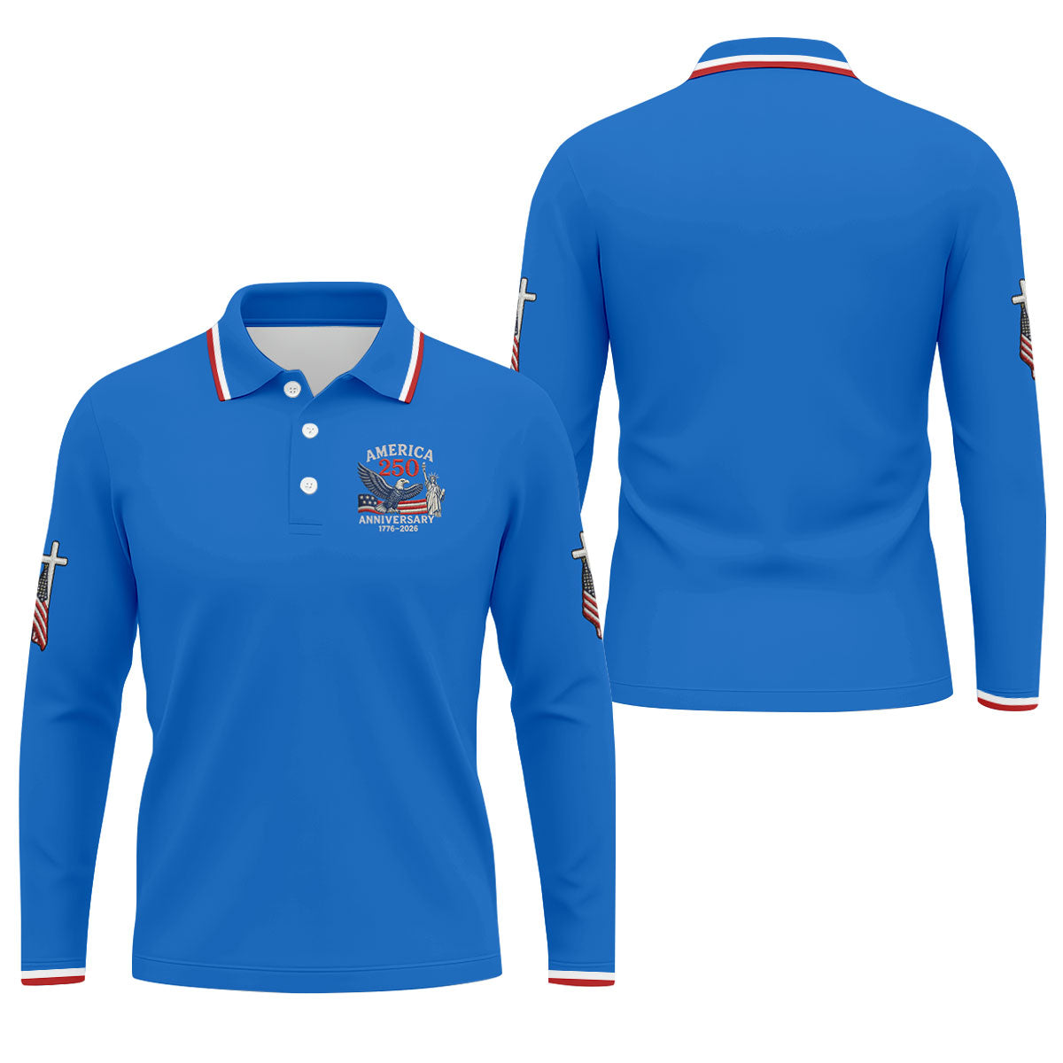 Faith Cross Bald Eagle America 250 Anniversary Blue Patriotic Golf Shirt, Golf Shirts For Men