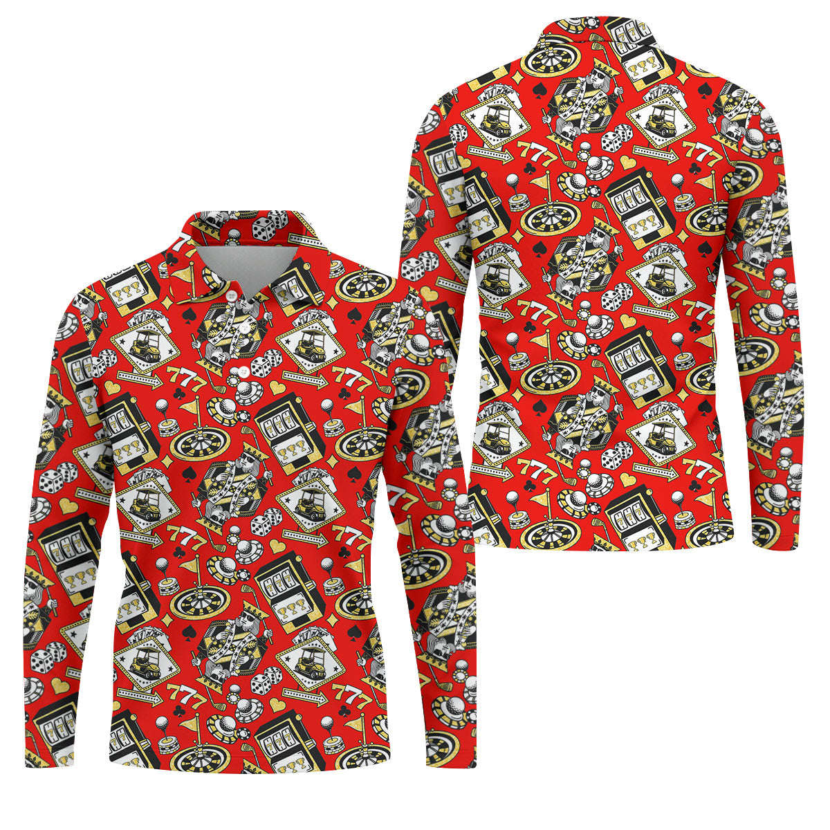Casino Golf Pattern Red Hawaiian Golf Polo Shirt, Mens Golf Polo, Polo Shirts For Men