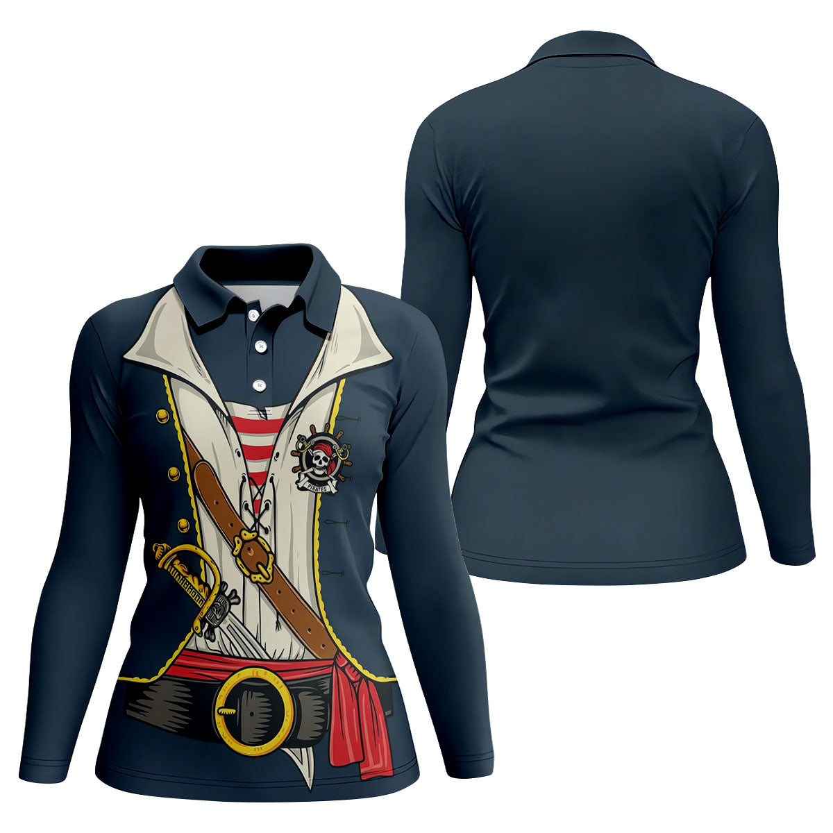 Funny Pirate Costume Hawaiian Golf Shirt, Women's Golf Tops, Ladies Golf Shirts