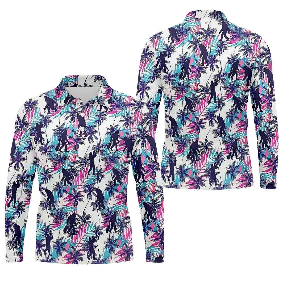 Funny Bigfoot Golfer Tropical Palm Pattern Polo Shirt, Golf Shirts For Men, Printed Golf Shirts