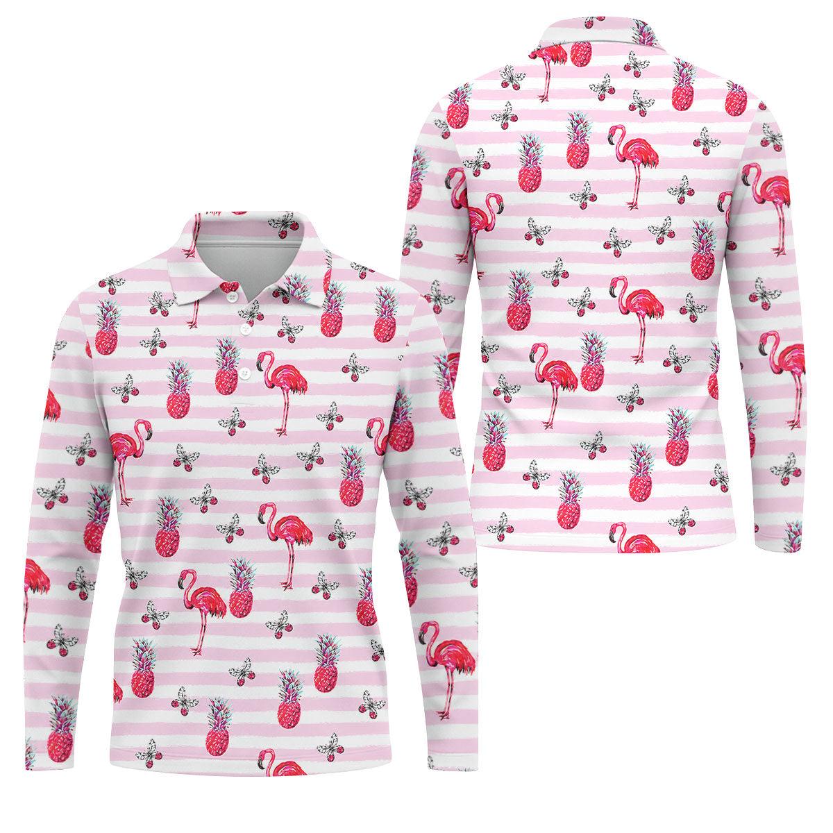 Pink Flamingo Pineapple Hawaiian Golf Polo Shirt, Polo Shirts For Men, Printed Golf Shirts