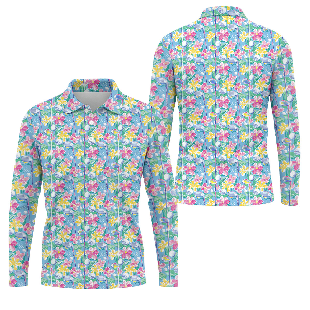 Tropical Floral Golf Clubs Hawaiian Golf Polo Shirt, Men's Golf Shirt, Golf Apparel For Men