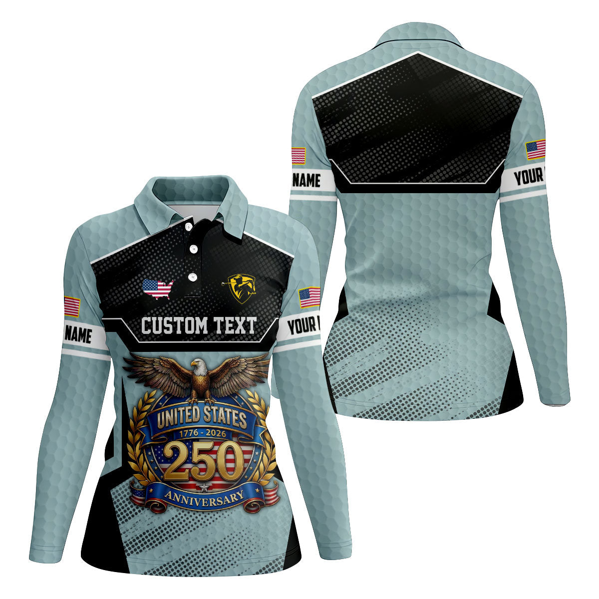 US 250 Anniversary Patriotic 4th Of July Blue Grey Golf Shirt, Ladies Golf Shirts, Golf Shirt For Women