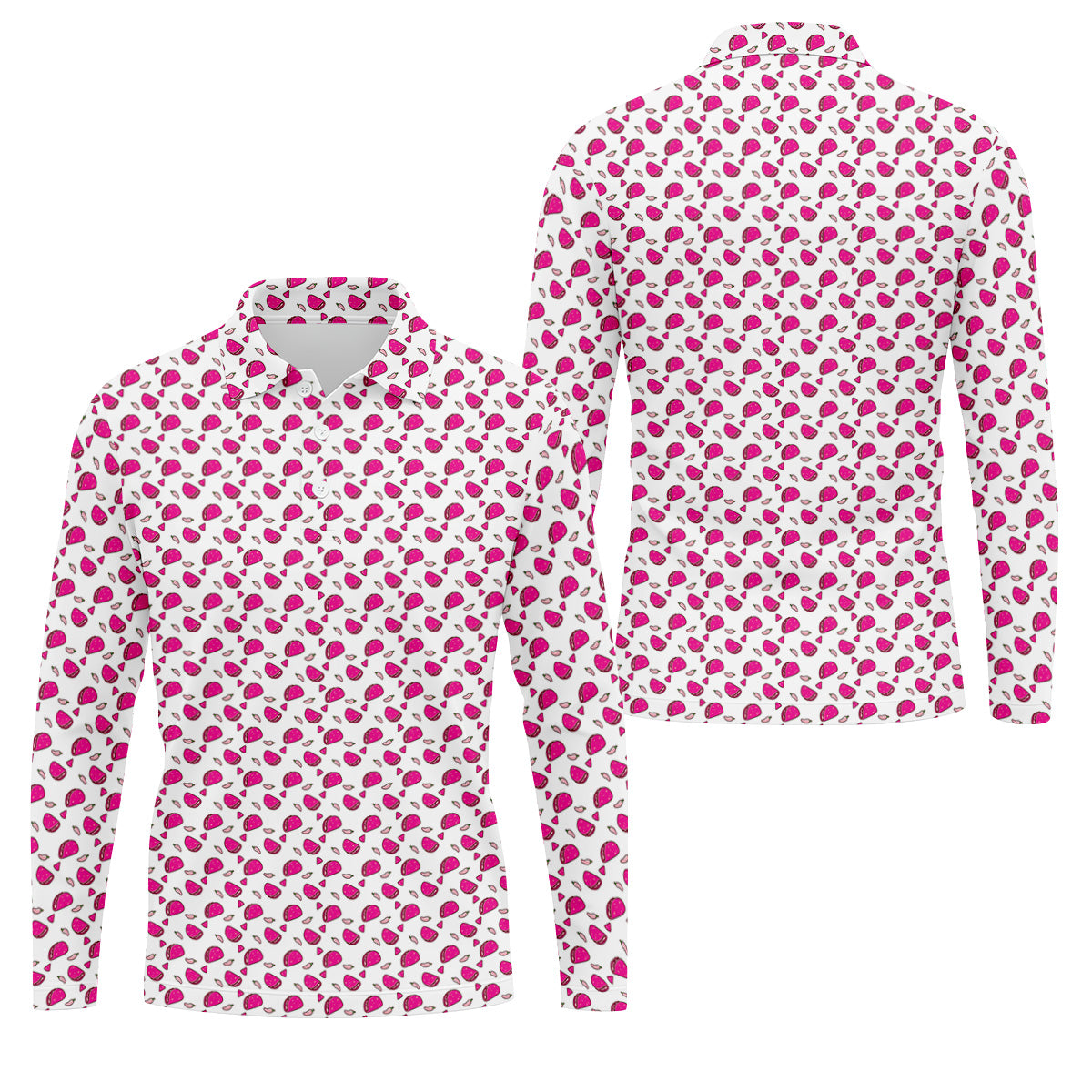 The Pink Taco Seamless Pattern White Golf Shirt, Golf Tops For Men, Tacos Lover Golf Gift For Men