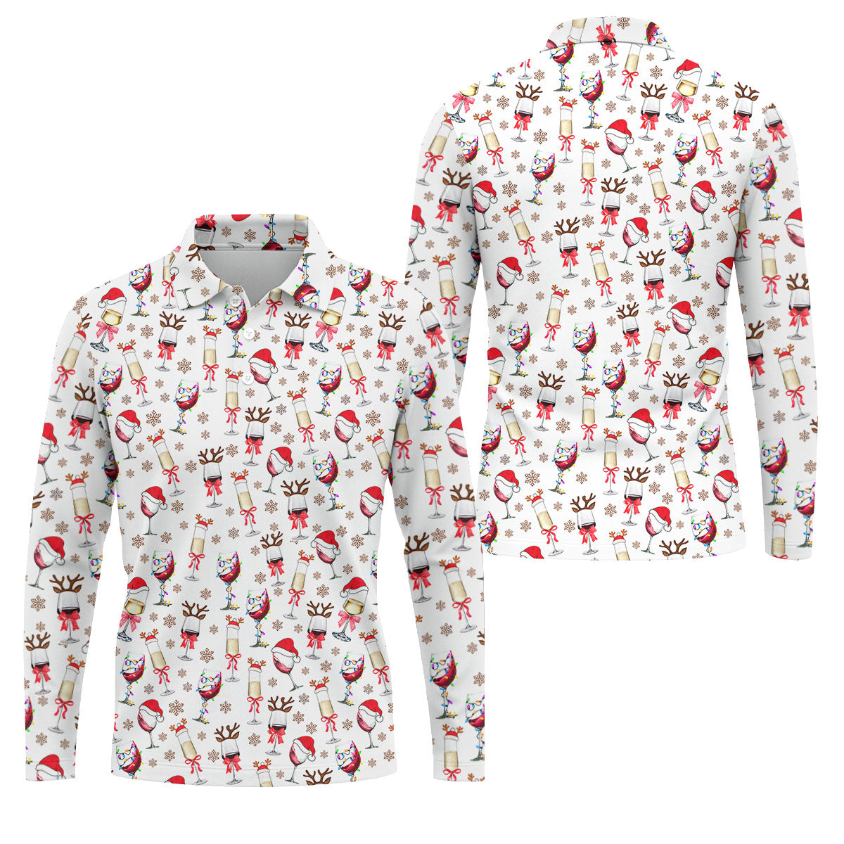 Festive Christmas Wine Glasses Golf Polo Shirt, Mens Golf Polo, Golf Apparel For Men
