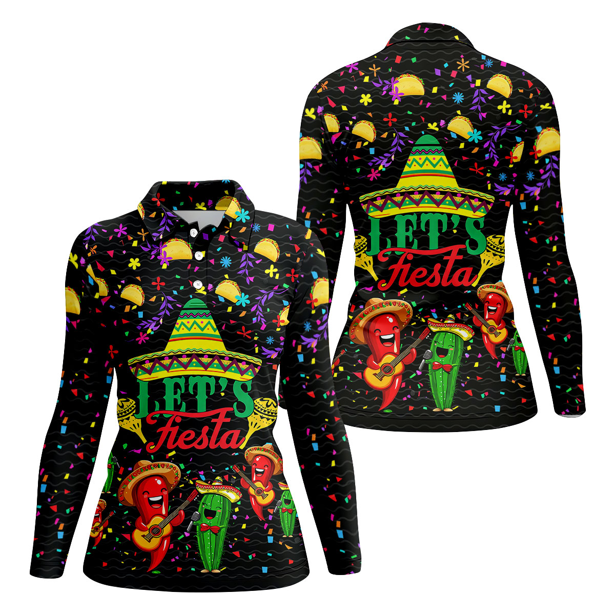 Let's Fiesta Party Ladies Golf Tops, Cinco De Mayo Celebration Golf Shirt For Women