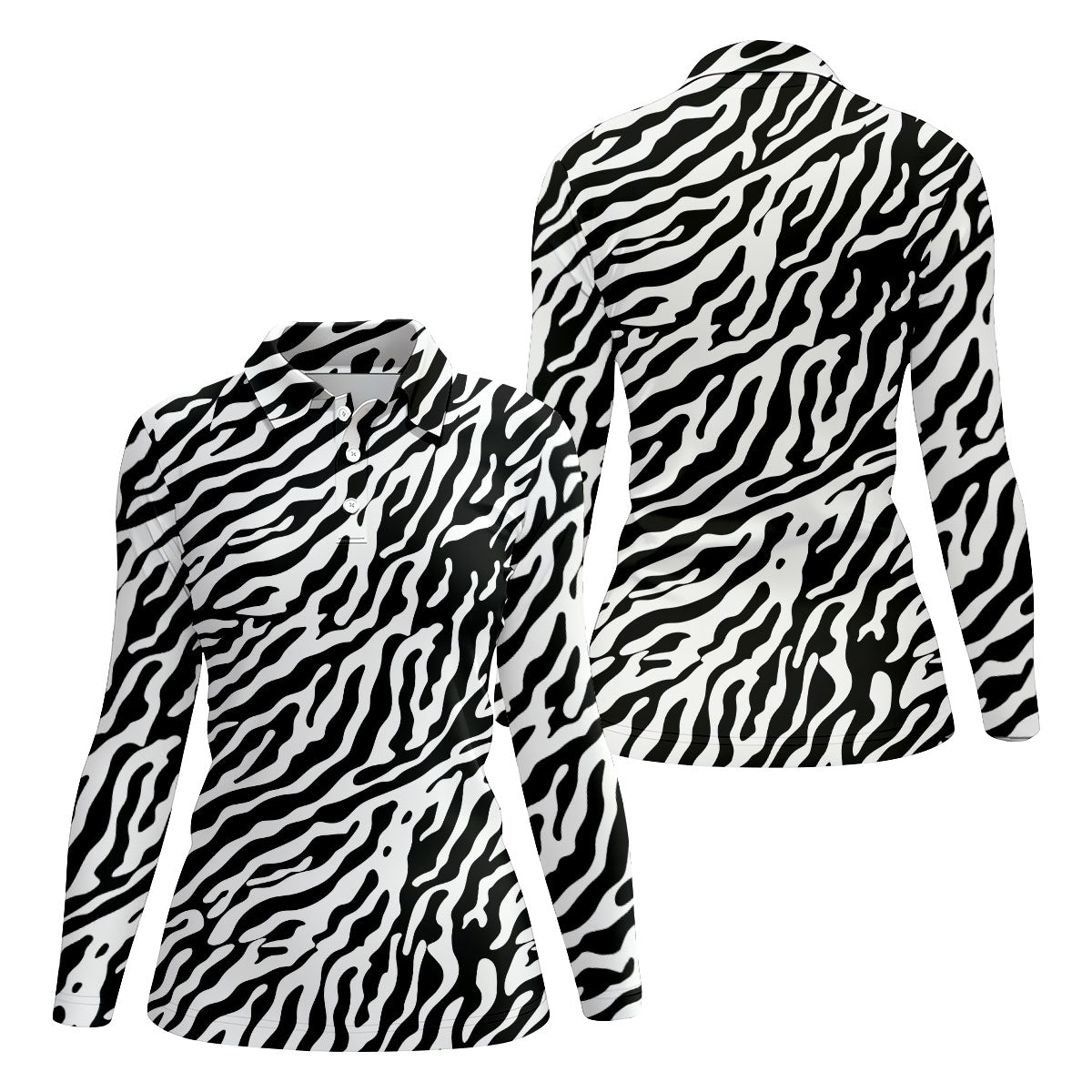 Zebra Print Golf Shirt, Black White Animal Pattern 's Golf Polo, Polo Shirts For Women