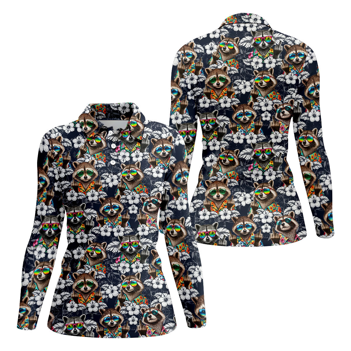 Cool Raccoon Sunglasses Tropical Golf Shirt, Funny Golf Shirt, Women's Golf Shirt, Golf Polo For Women