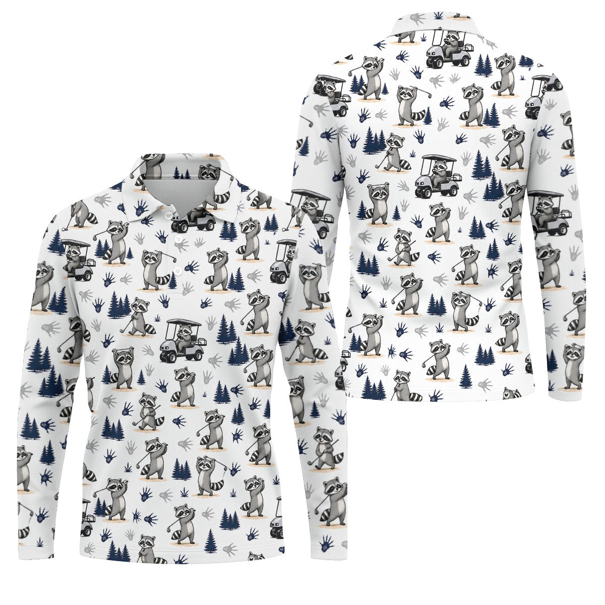 Funny Raccoon Golf Cart Pattern Polo Shirt, Men's Golf Shirt, Golf Apparel For Men