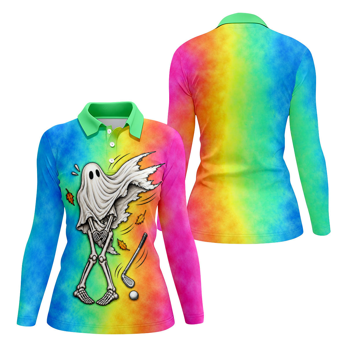 Windy Skeleton Ghost Golf Polo Shirt, Women's Halloween Shirt, Ladies Golf Shirts
