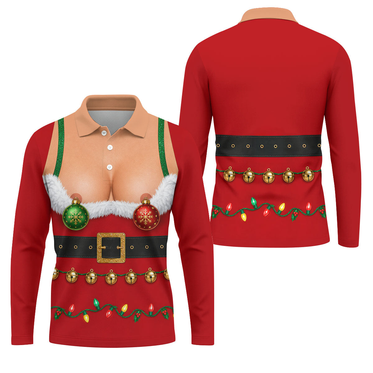 Funny Christmas Ornament Bra Golf Polo Shirt, Christmas Golf Shirt, Mens Golf Shirts