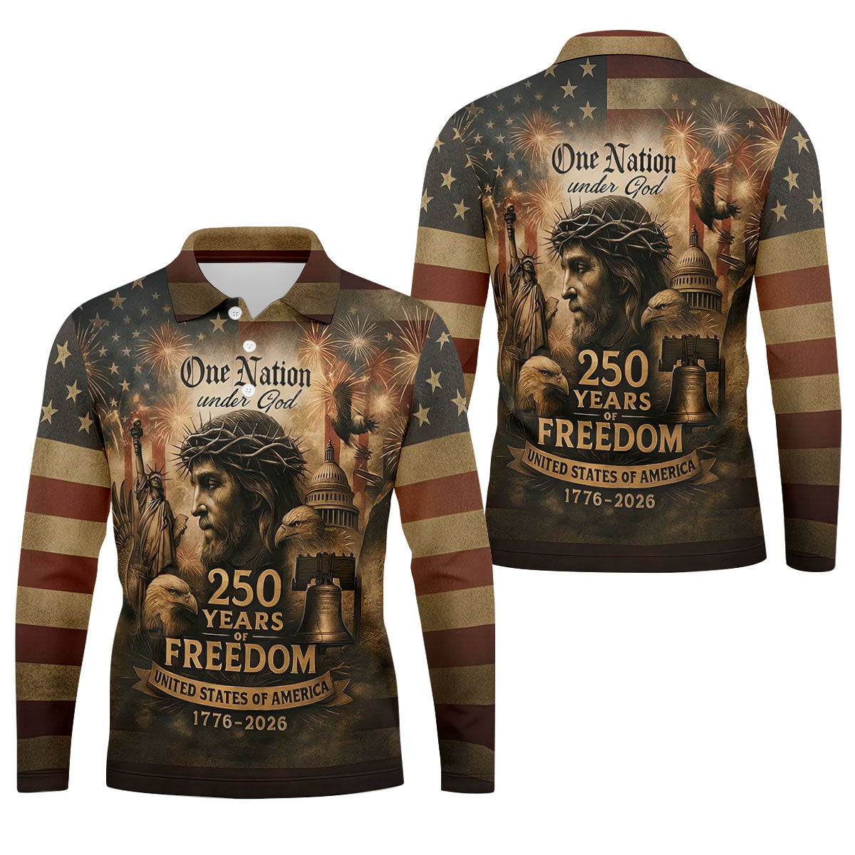 One Nation Under God America 250 Golf Polo Shirt, Hawaiian Golf Shirt, Golf Polo Shirts For Men
