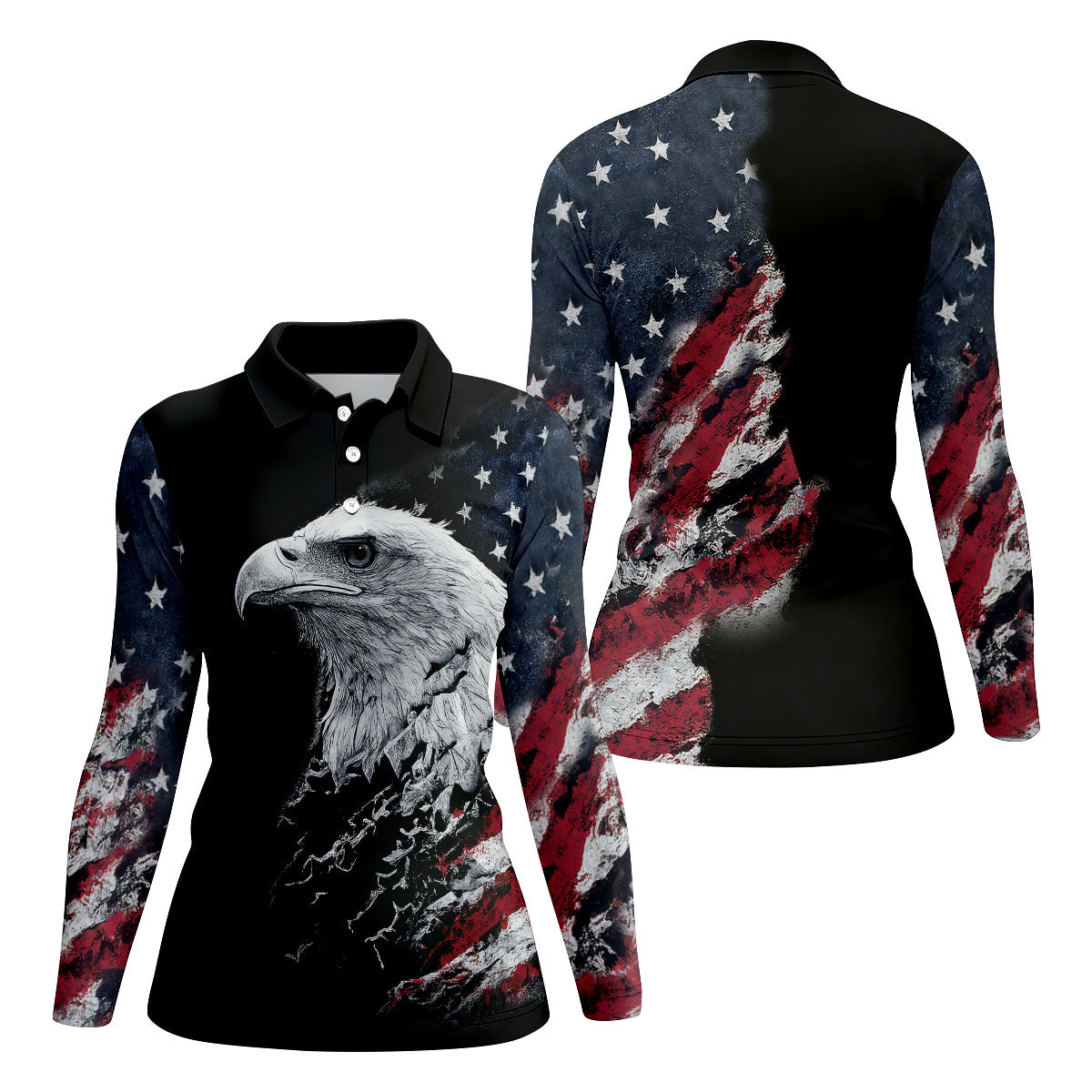American Flag Bald Eagle Shattering Effect Golf Shirt, Patriotic Golf Shirt, Golf Shirts For Women