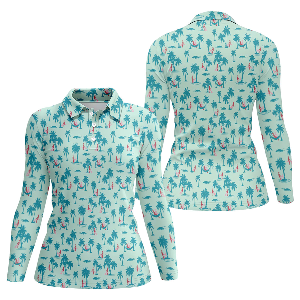 Funny Tropical Couple Beach Pattern Women's Golf Tops, Golf Tops For Women, Women’s Golf Apparel