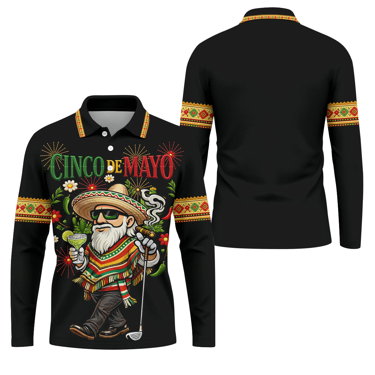 Margarita Man Cinco De Mayo Celebration Black Golf Shirt, Fiesta Theme Golf Shirts For Men