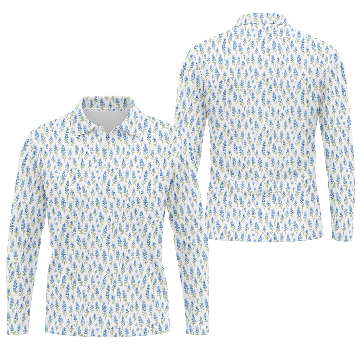 Texas Bluebonnet Floral Pattern Golf Polo Shirt, Mens Golf Polo, Hawaiian Golf Shirt