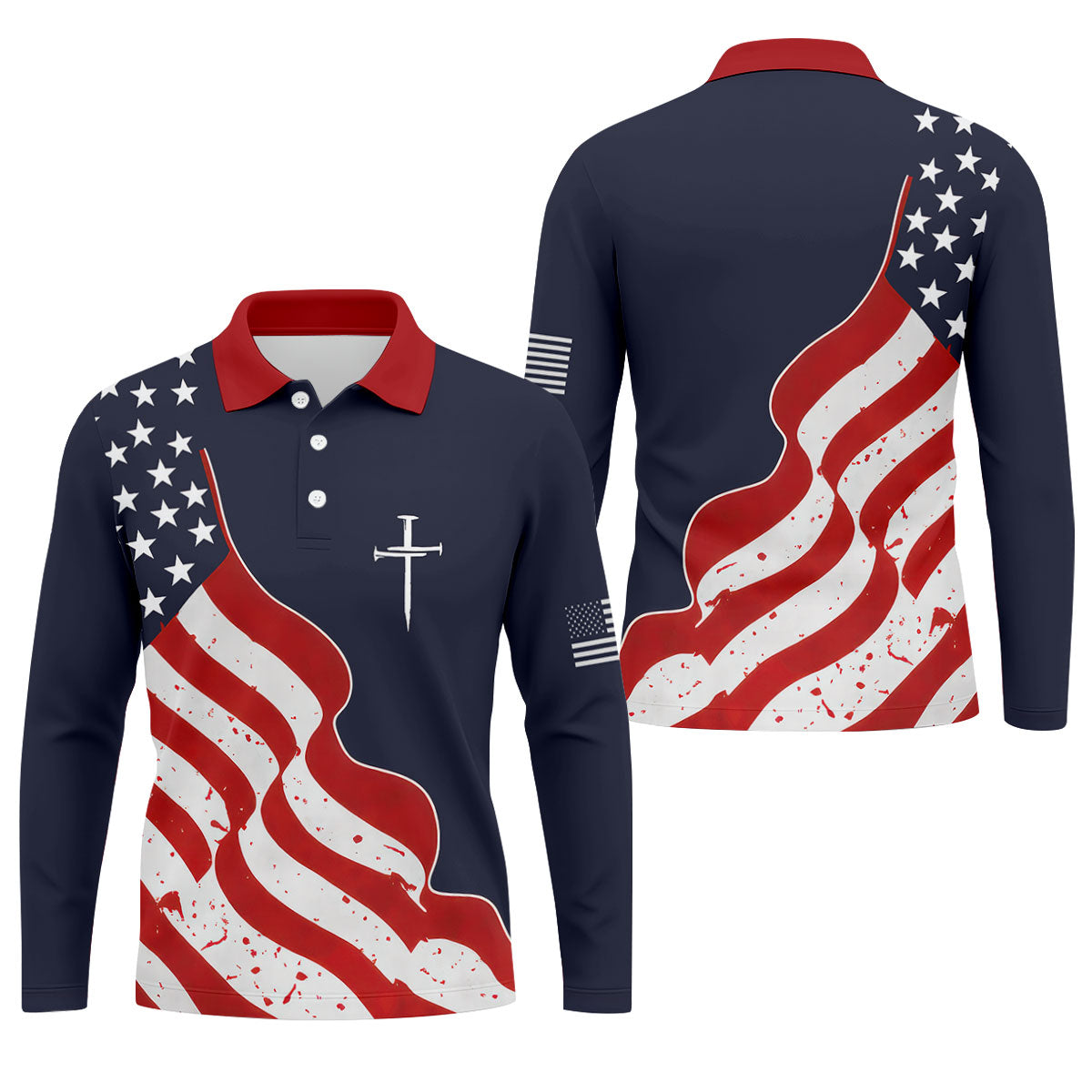 Faith Cross America 250th Anniversary 4th Of July Shirt, Patriotic Navy Golf Shirts For Men