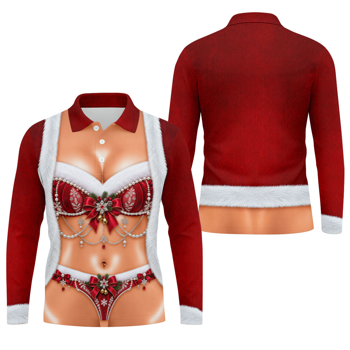 Elegant Santa Bra Bow Christmas Golf Shirt, Mens Golf Shirts, Polo Shirts For Men